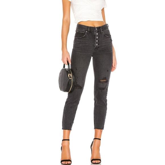 Free People Blossom Rigid Distressed Jeans in Black Wash - Picture 1 of 11
